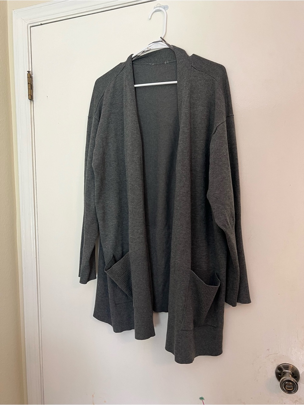 Time and Tru Dark Gray Open-Front Longline Cardigan